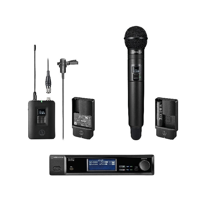 Audio-Technica D50 Wireless System Half-Rack Receiver | 2-Channel | 1 Body-Pack + 1 Handheld | Combo