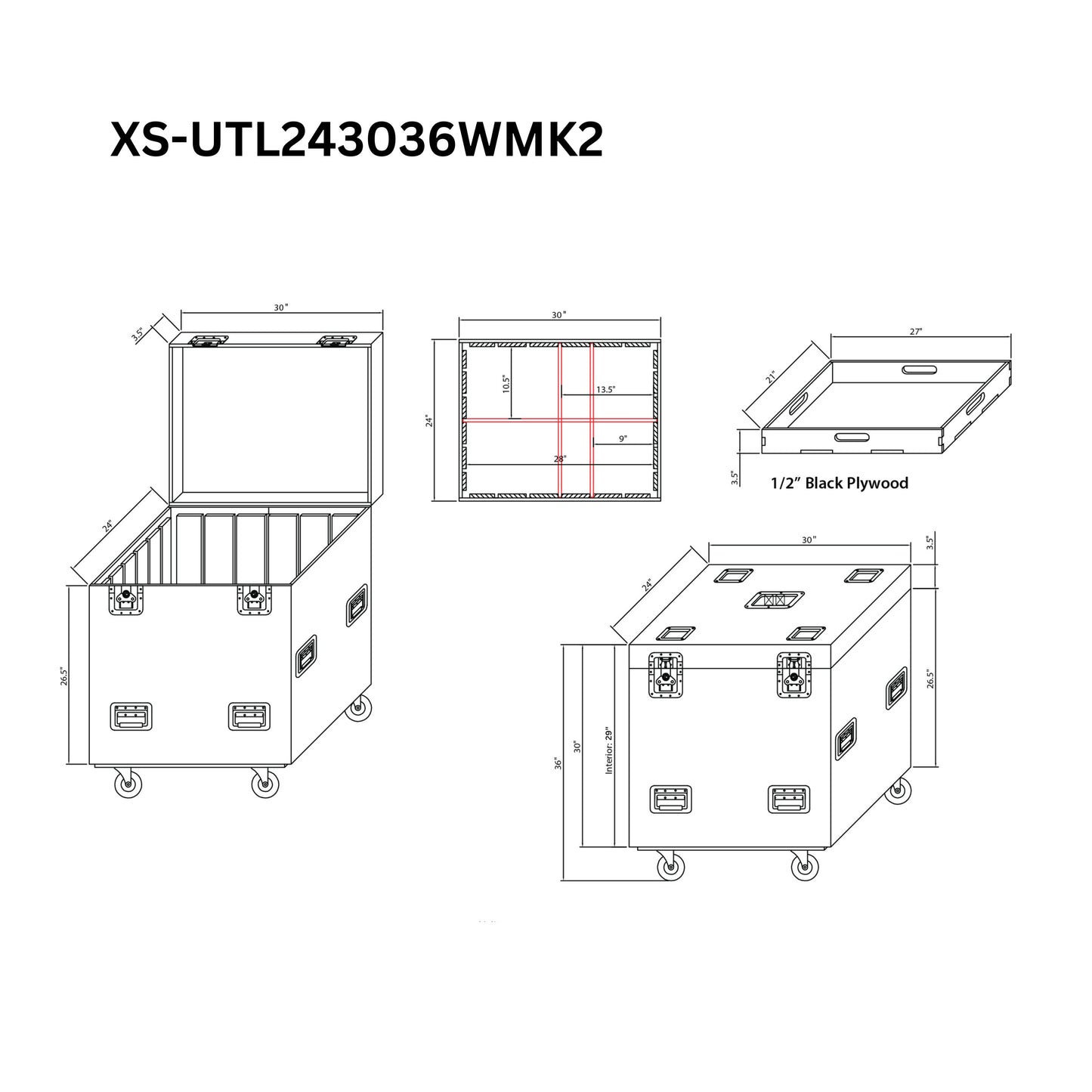 ProX TruckPax Utility Case ATA Road Case With Casters and Dividers | 24"x30"x36"