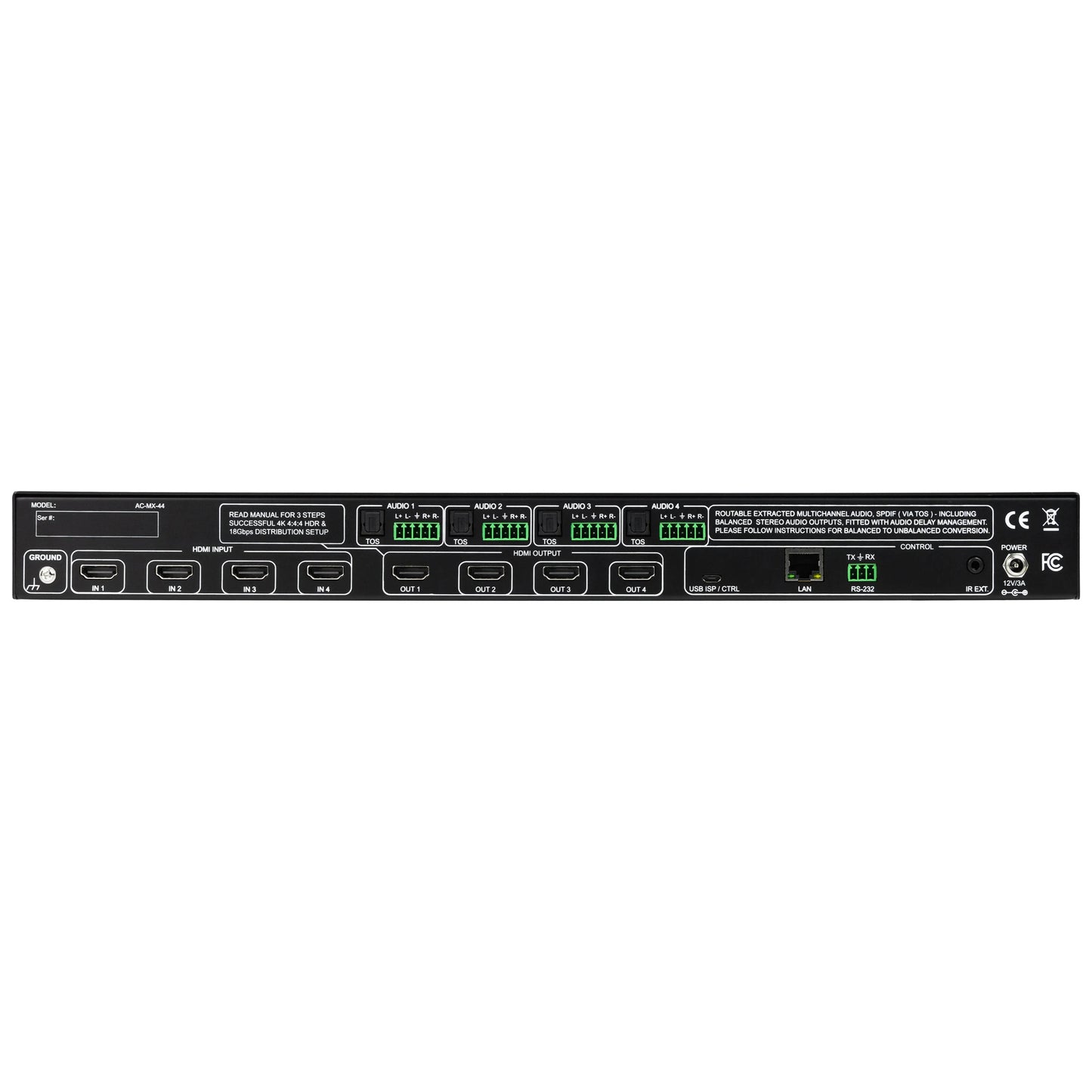 AVPro Edge AC-MX-44 18Gbps 4x4 HDMI Matrix With Audio Delay