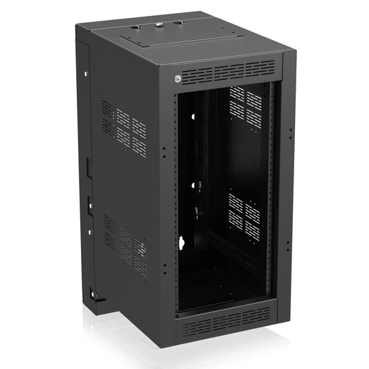 AtlasIED WMA12-19-HR 12 RU half rack front angle showing open rails and vented side panels
