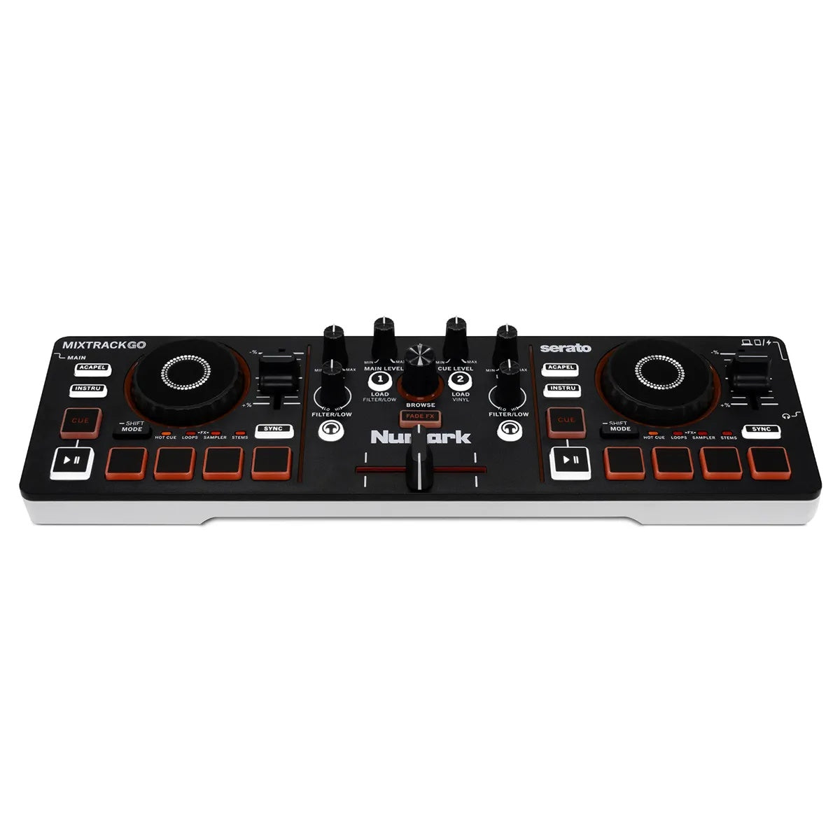 Numark MIXTRACKGO Ultra-Portable 2-Deck DJ Controller With Stems