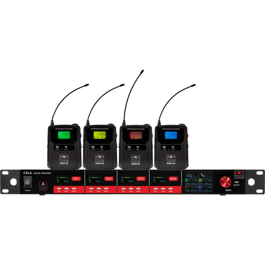 Galaxy Audio CSL4 4-Channel Rackmount Digital UHF Diversity Wireless System | (4) Bodypack Transmitters