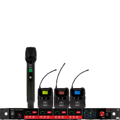 Galaxy Audio CSL4 4-Channel Rackmount Digital UHF Diversity Wireless System | (1) Handheld Vocal Mic Tranmitters and (3) Bodypack Transmitters
