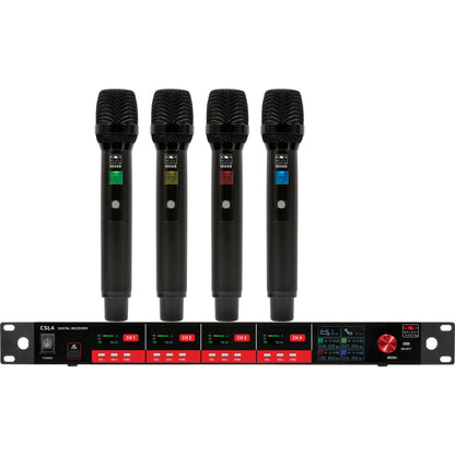 Galaxy Audio CSL4 4-Channel Rackmount Digital UHF Diversity Wireless System | (4) Handheld Vocal Mic Tranmitters