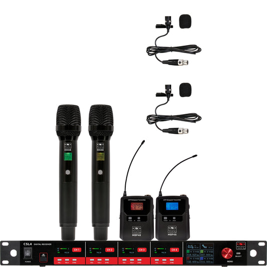 Galaxy Audio CSL4 4-Channel Rackmount Digital UHF Diversity Wireless System | (2) Handheld Vocal Mic Transmitters (2) Bodypack Transmitters w/ Lavalier Microphones
