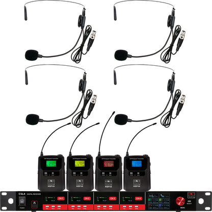 Galaxy Audio CSL4 4-Channel Rackmount Digital UHF Diversity Wireless System | (4) Bodypack Transmitters w/ Headset Microphones