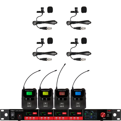 Galaxy Audio CSL4 4-Channel Rackmount Digital UHF Diversity Wireless System | (4) Bodypack Transmitters w/ Lavalier Microphones