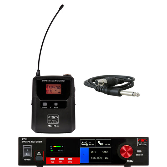 Galaxy Audio CSL Digital UHF Wireless System Single Channel True-Diversity | (1) Bodypack Transmitter and 1/4" Instrument Cable