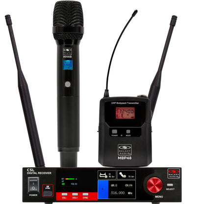 Galaxy Audio CSL Digital UHF Wireless System Single Channel True-Diversity | (1) Handheld Dynamic Vocal Mic Tranmitter and (1) Bodypack Transmitter and Headset Microphone