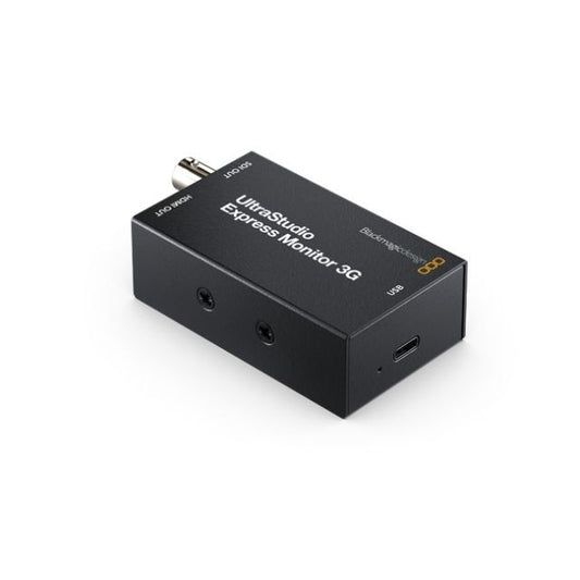 Blackmagic Design UltraStudio Express Monitor 3G rear angle showing USB-C port and top label