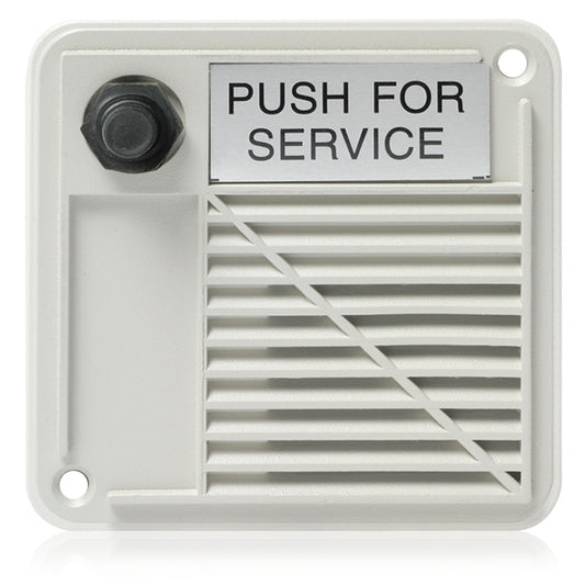 AtlasIED WPVT-4SN outdoor surface mount intercom station front with Push For Service plate and louvered grille