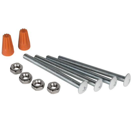 AtlasIED XX290340 speaker baffle mounting hardware kit with white-head screws, hex nuts, and orange wire nuts
