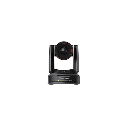 HL-ASTRA P1 4K PTZ camera front view showing red-ringed zoom lens and 4K badge with standby and power LEDs, Hollyland