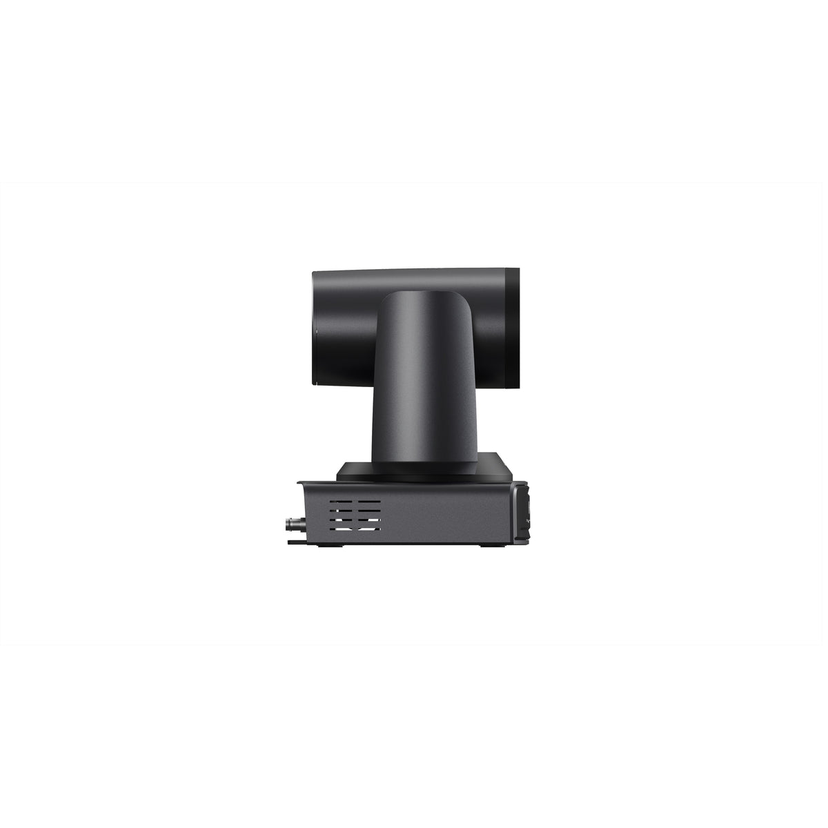 HL-ASTRA P1 PTZ camera right side profile showing tilt arm and ventilation slots on the base, Hollyland
