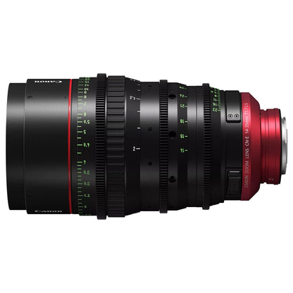 CN-E 14-35mm T1.7 L S Flex Zoom lens profile with metric focus markings and CANON ZOOM LENS engraving on red mount barrel, Canon