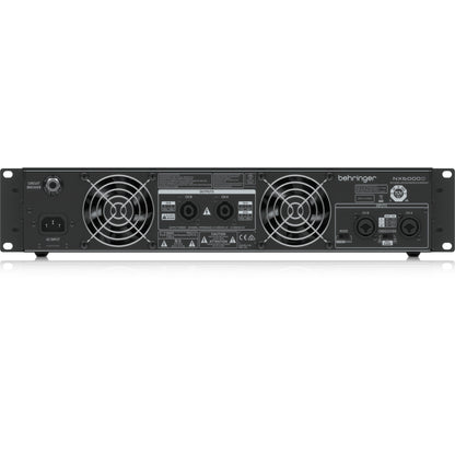 NX6000 rear panel with speakON outputs, XLR inputs, crossover mode switches, dual fans and IEC AC inlet, Behringer