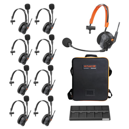 WiTalk9X 9-person 1.9GHz intercom system kit with nine headsets, carry backpack and multi-bay battery charger, Saramonic