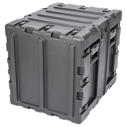 3RS-11U20-22B 11U rack case closed rear three-quarter view showing stacking ribs and side latch hardware, SKB