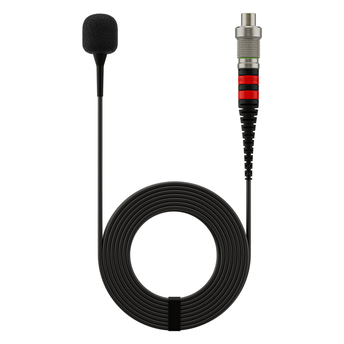 L1 Sonaura lavalier with foam windscreen fitted and coiled cable to locking connector, Lectrosonics