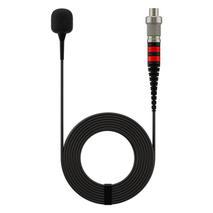 L1 Sonaura lavalier with foam windscreen fitted and coiled cable to locking connector, Lectrosonics