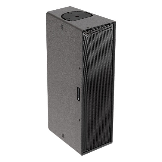 IS25T-WP 2-way passive install speaker three-quarter front view showing perforated metal grille and textured cabinet with top mounting plate, dBTechnologies