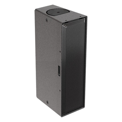 IS25T-WP 2-way passive install speaker three-quarter front view showing perforated metal grille and textured cabinet with top mounting plate, dBTechnologies