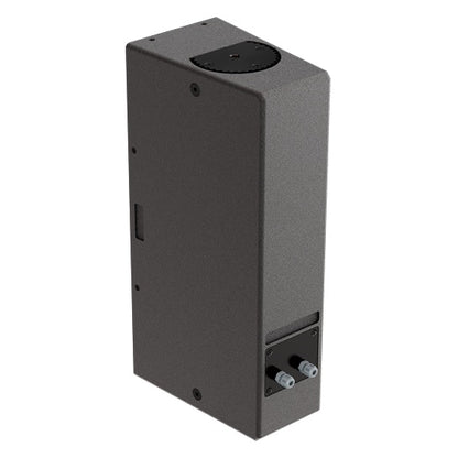 IS25T-WP three-quarter rear view showing recessed terminal plate with two screw connectors and side handle recess, dBTechnologies