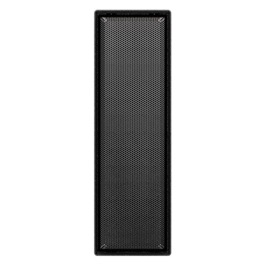 IS25T-WP front view showing full-face perforated steel grille on slim column cabinet, dBTechnologies