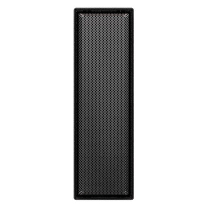 IS25T-WP front view showing full-face perforated steel grille on slim column cabinet, dBTechnologies