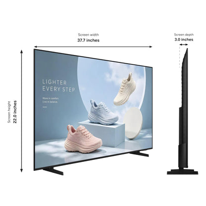 BE43HX-H 43" commercial display dimensions diagram showing 37.7 inch screen width, 22.0 inch screen height and 3.0 inch depth, Samsung