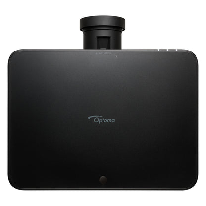 ZK1000 laser projector top view showing Optoma logo on the chassis and lens barrel protruding from the front, Optoma
