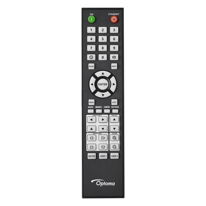 ZK1000 remote control with power buttons, numeric keypad, navigation pad and lens shift, focus, keystone and zoom controls, Optoma