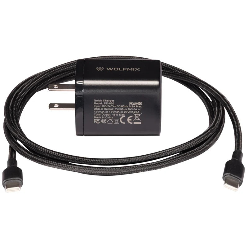 WMX318 Wolfmix Wing accessories with Wolfmix 45W USB-C quick charger and braided USB-C cable, ADJ