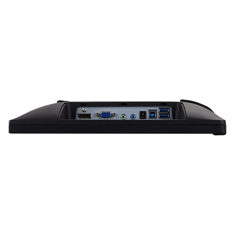 TD2230 bottom connection panel showing HDMI, VGA, audio jacks, DC power input, USB-B and two USB 3.0 ports, ViewSonic