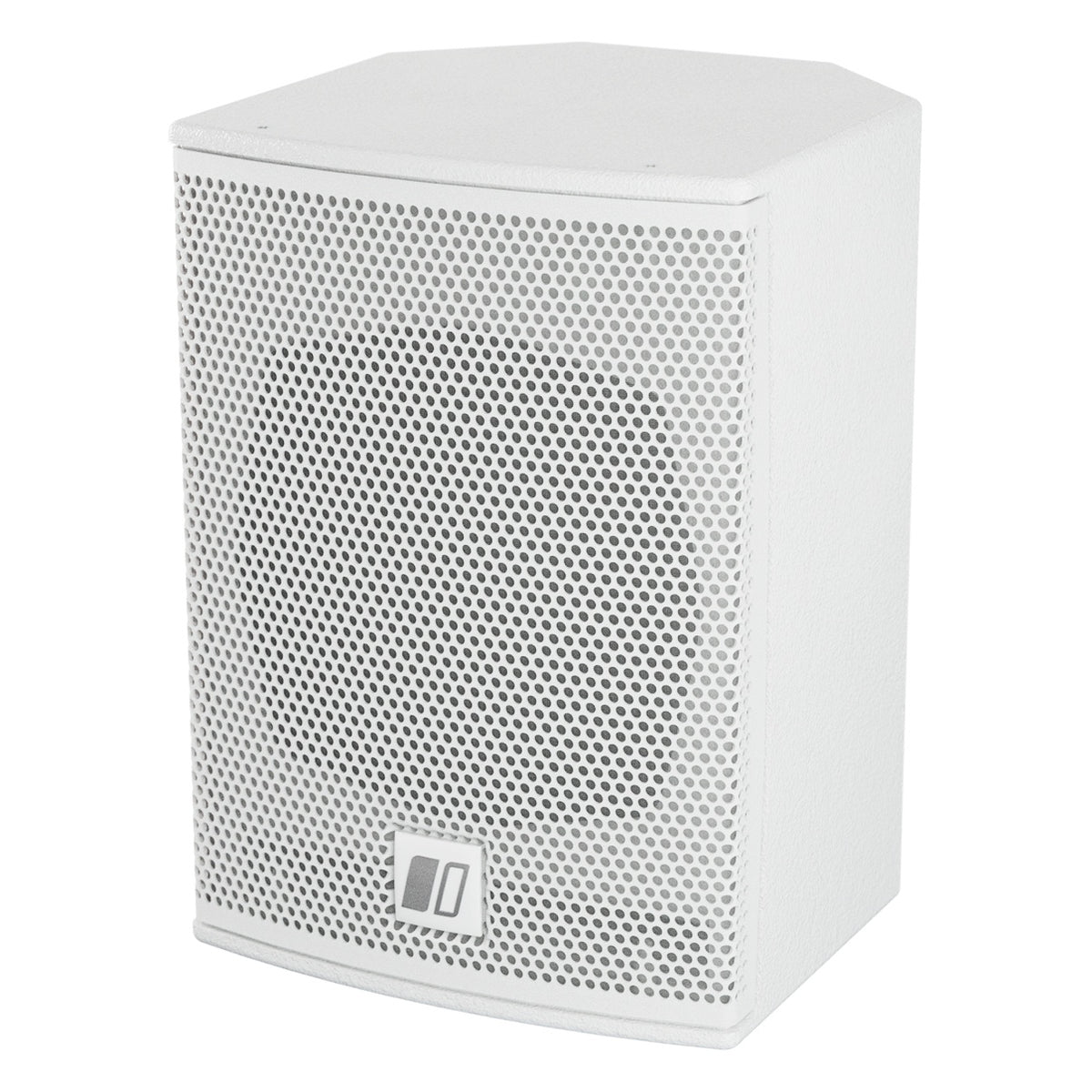 Mia-X 5" 2-way passive coaxial surface mount speaker in white, three-quarter front view from the left with perforated metal grille and logo badge, DAS Audio