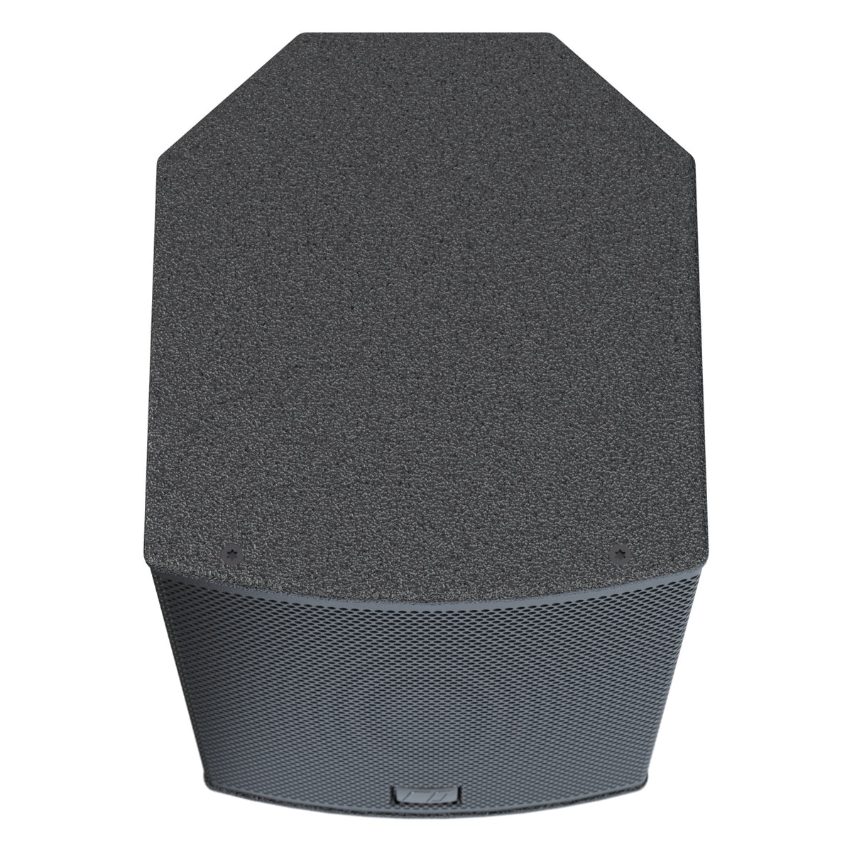 Mia-X6 top-down view showing textured black enclosure top with chamfered corners and grille edge, DAS Audio