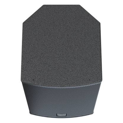 Mia-X6 top-down view showing textured black enclosure top with chamfered corners and grille edge, DAS Audio