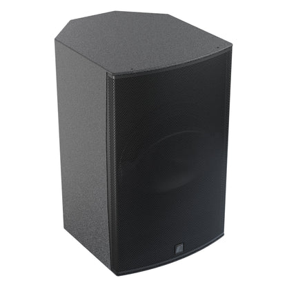 Mia-X 12" surface mount speaker three-quarter view from the right showing angled cabinet top and black grille, DAS Audio