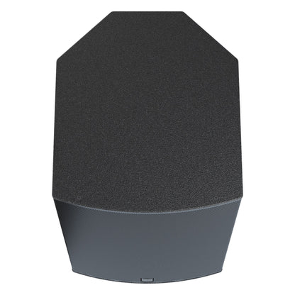 Mia-X 12" surface mount speaker top view showing textured black cabinet top with chamfered corners and grille edge, DAS Audio