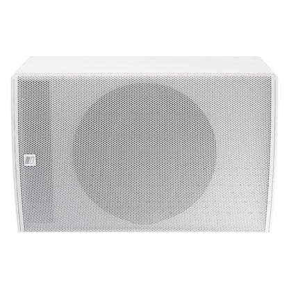 Mia-X 12 horizontal orientation view with logo badge at left and round woofer outline visible behind perforated white grille, DAS Audio