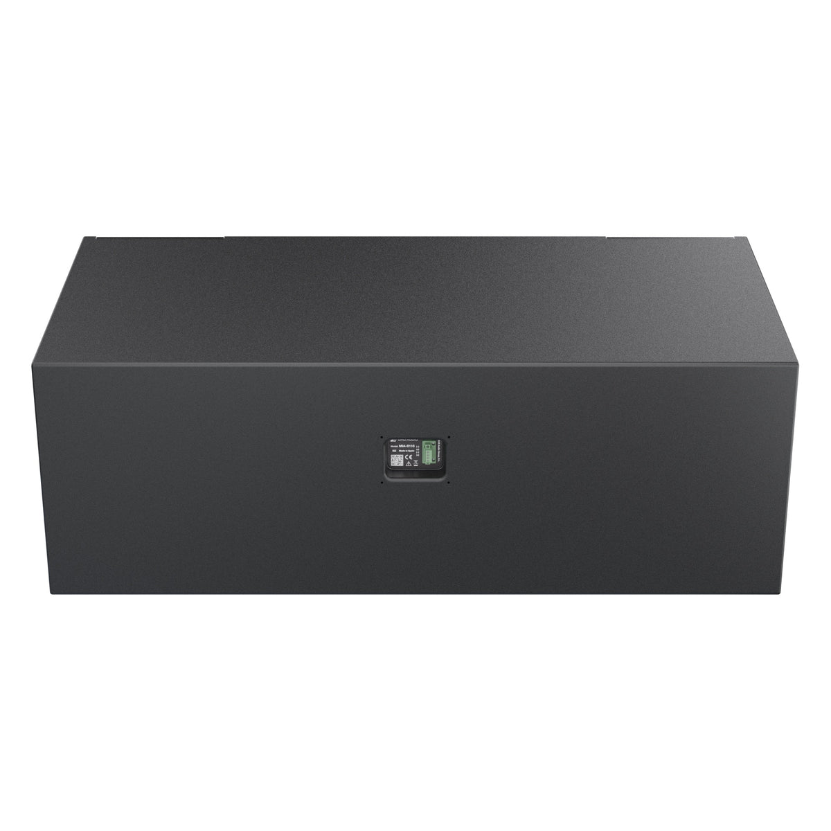 Mia-S115 passive subwoofer rear view showing the plain black back panel with a recessed connector plate at center, DAS Audio
