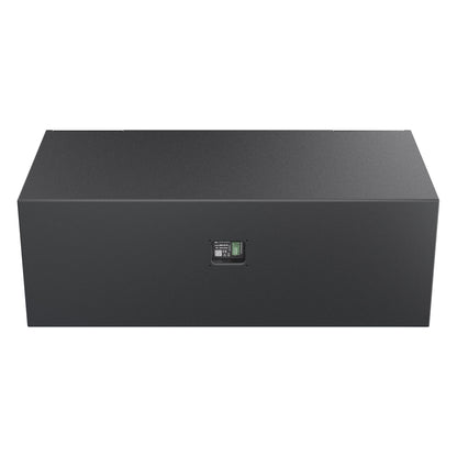 Mia-S115 passive subwoofer rear view showing the plain black back panel with a recessed connector plate at center, DAS Audio