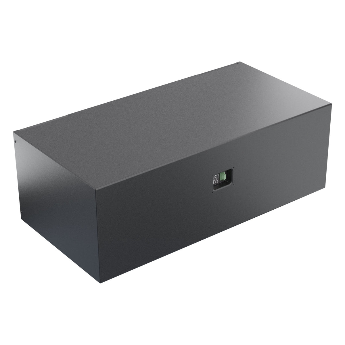 Mia-S115 passive subwoofer angled rear three-quarter view with the recessed green terminal connector plate on the back panel, DAS Audio