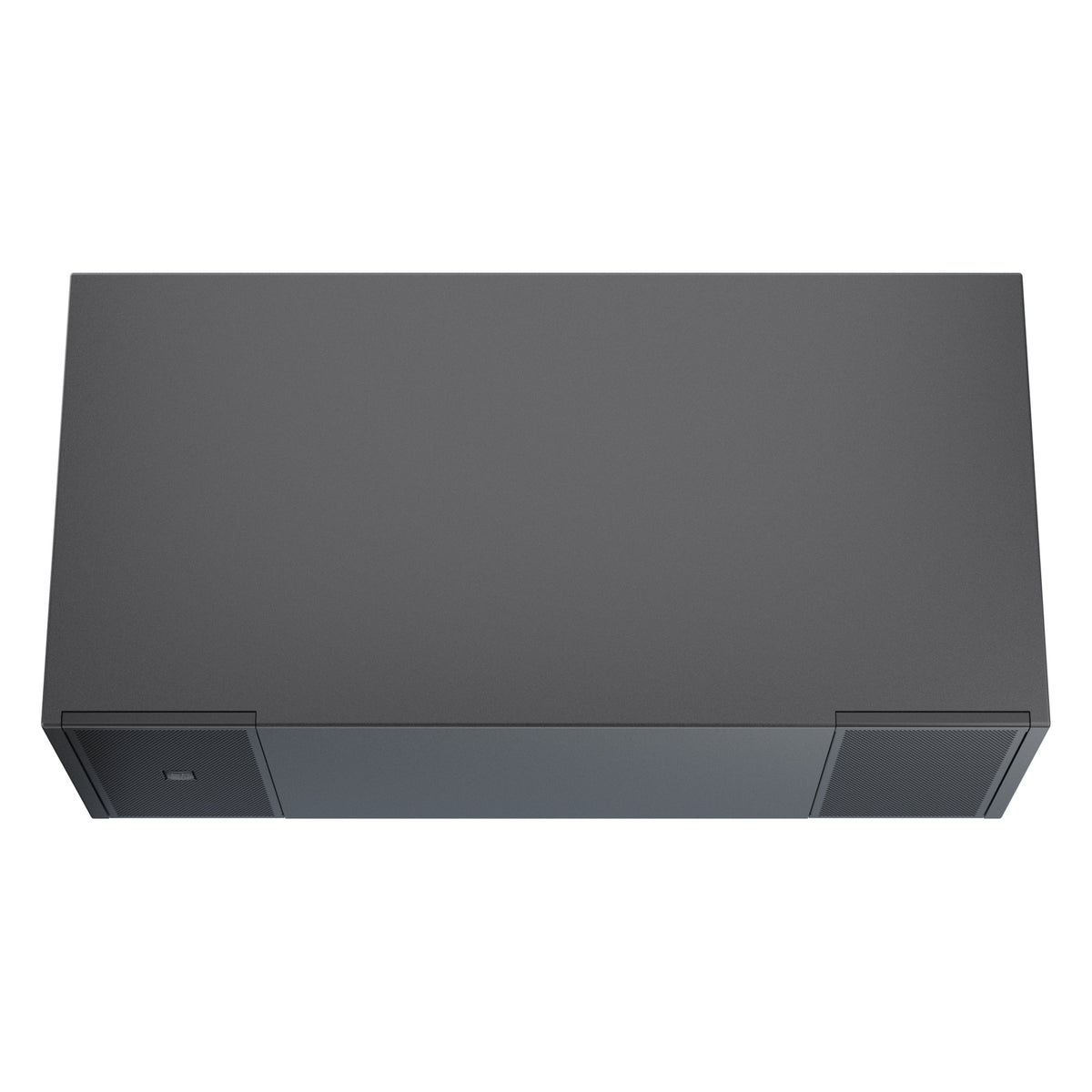 Mia-S115 passive subwoofer top-down view of the flat black cabinet lid with the front grilles visible along the lower edge, DAS Audio