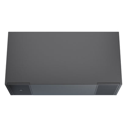Mia-S115 passive subwoofer top-down view of the flat black cabinet lid with the front grilles visible along the lower edge, DAS Audio