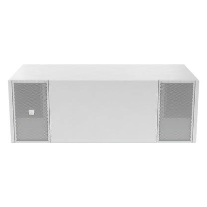 Mia-S115 white band-pass subwoofer front view with perforated side grilles flanking the solid center panel, DAS Audio