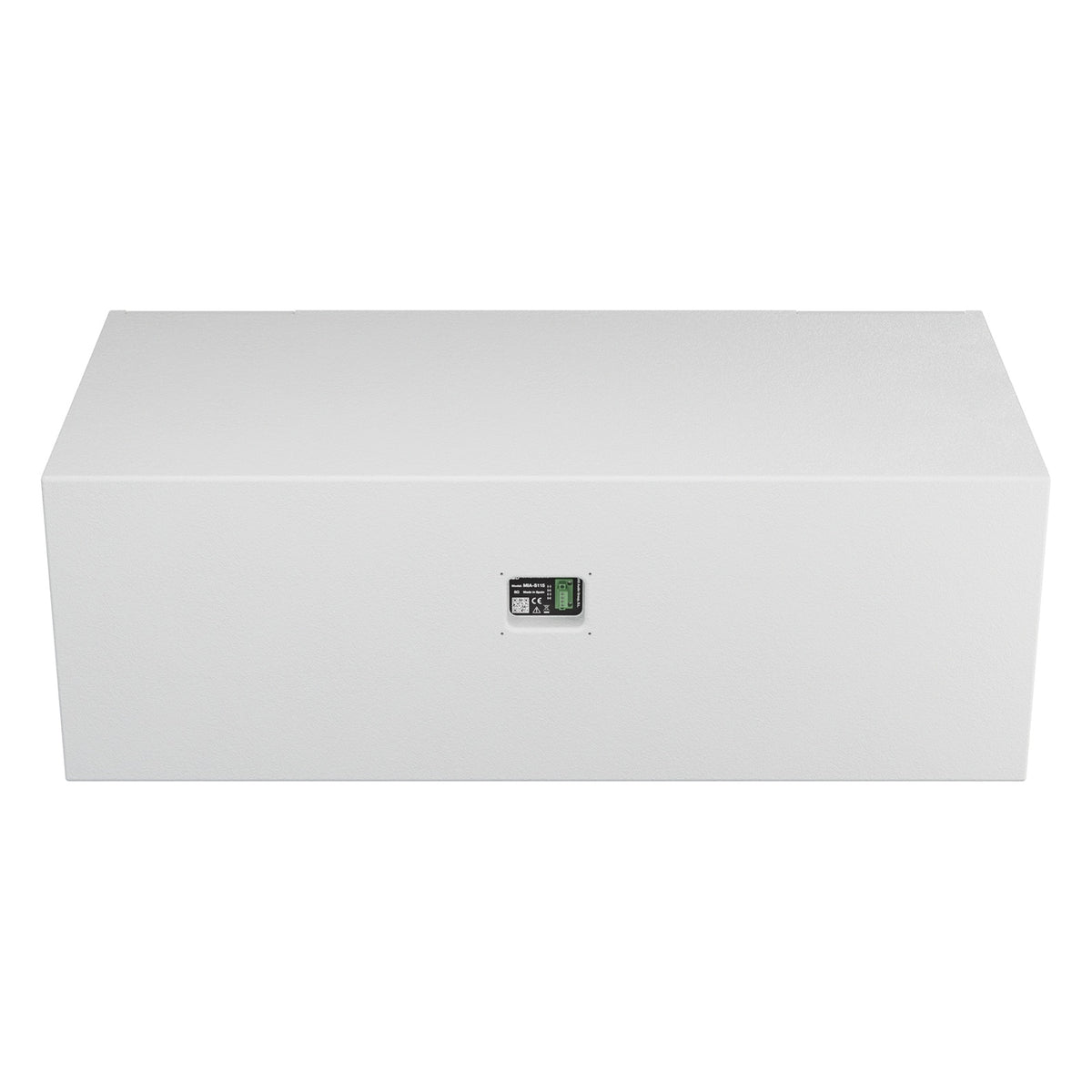 Mia-S115 white subwoofer rear view with small centered connector plate on a plain textured cabinet back, DAS Audio