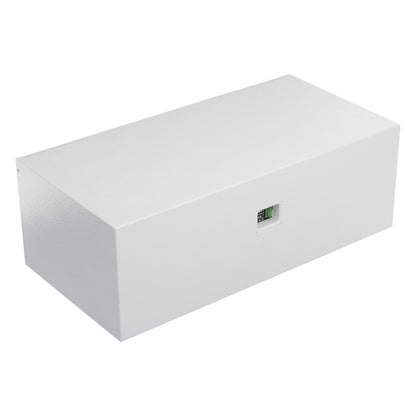 Mia-S115 white subwoofer angled rear view showing the recessed green terminal connector on the back panel, DAS Audio