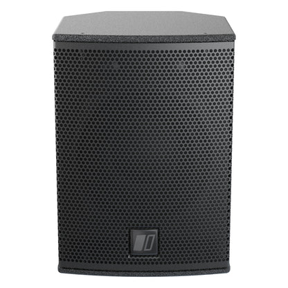 MIA-X5 5-inch passive coaxial speaker, straight-on front view showing full perforated grille and DAS logo badge at bottom center, DAS Audio