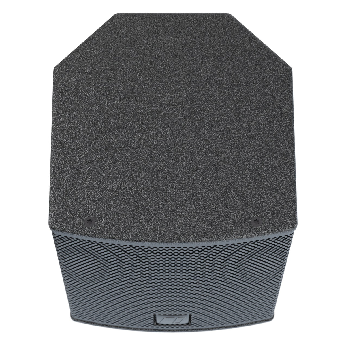 MIA-X5 5-inch passive coaxial speaker, top-down view showing textured cabinet top with angled corners and grille edge below, DAS Audio